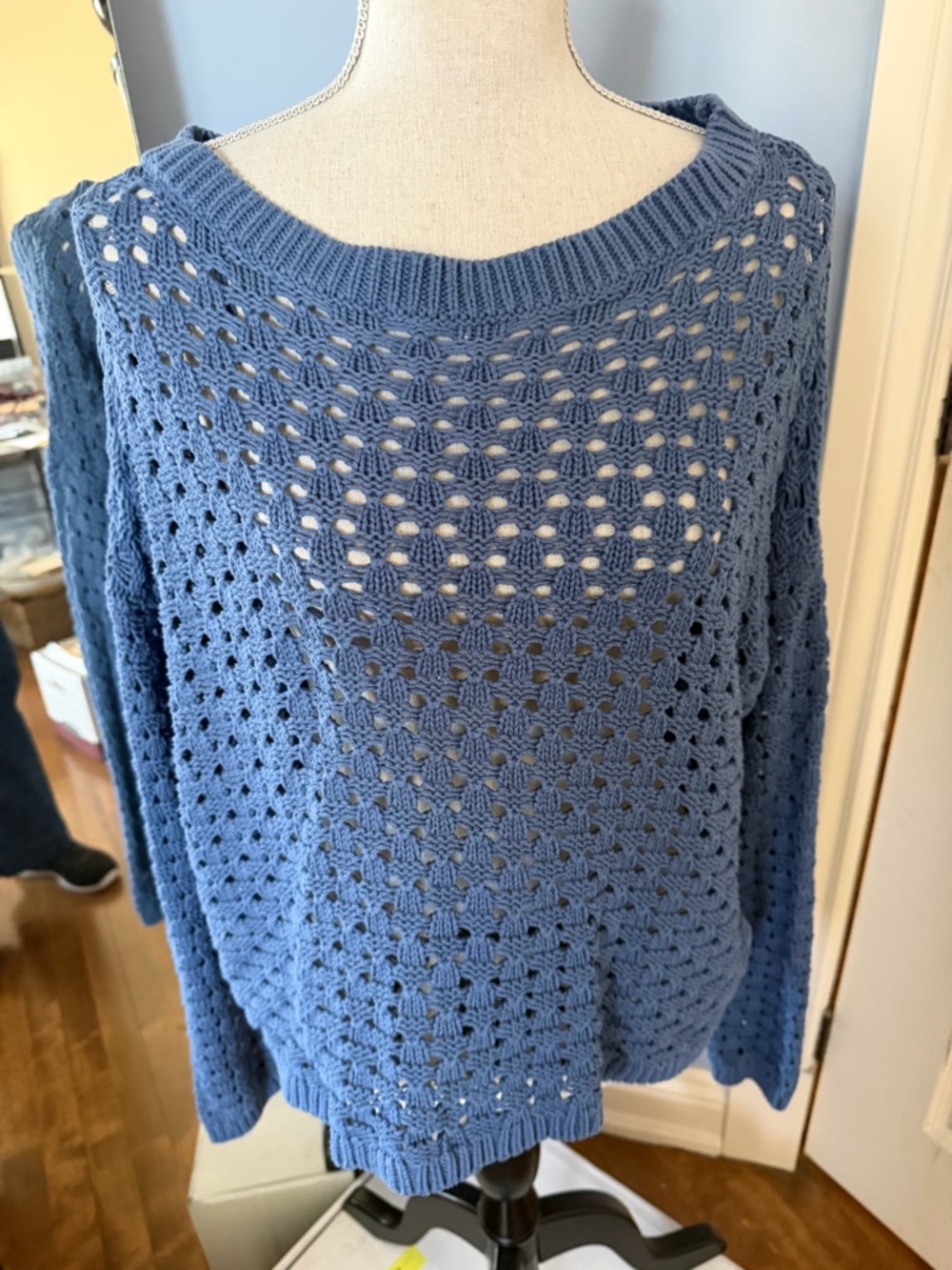 Reitmans Periwinkle Open-Knit Crewneck Sweater in Cotton
